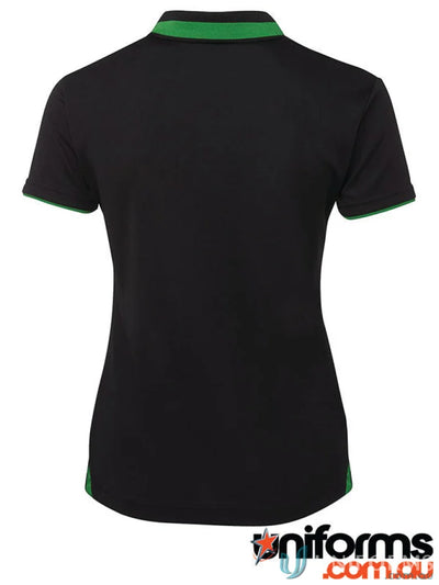 Black polo shirt with green trim from JBS Podium Ladies Swirl Polo collection