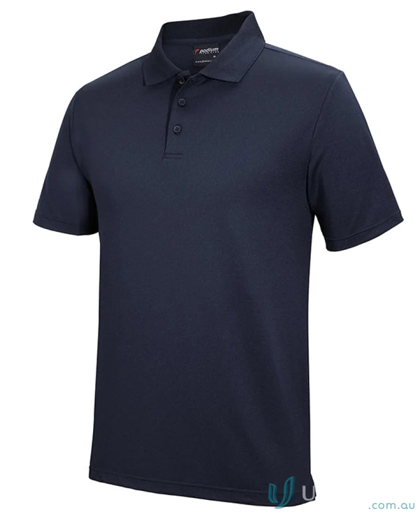 Dark blue JB’S Podium urban fit polo shirt with UPF protection and three-button placket