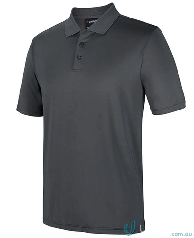 Dark gray JB’S Podium Urban Fit polo shirt with UPF protection and three-button placket