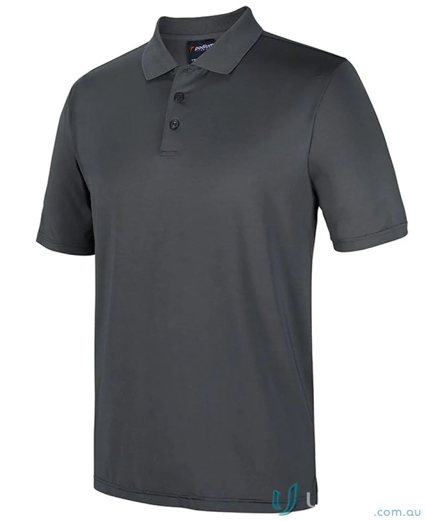 Dark gray JB’S Podium Urban Fit polo shirt with UPF protection and three-button placket