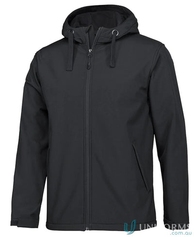 Black JB’s Podium Three Layer Hooded Softshell Jacket with full zip and side pockets