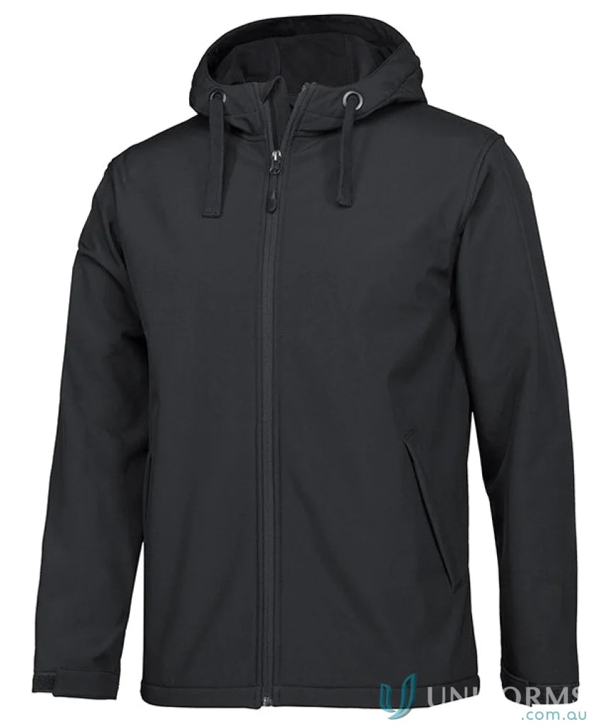 Black JB’s Podium Three Layer Hooded Softshell Jacket with full zip and side pockets