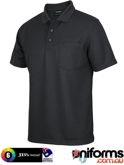 Dark grey JBs Podium Waffle Pocket Polo shirt with chest pocket and three-button placket