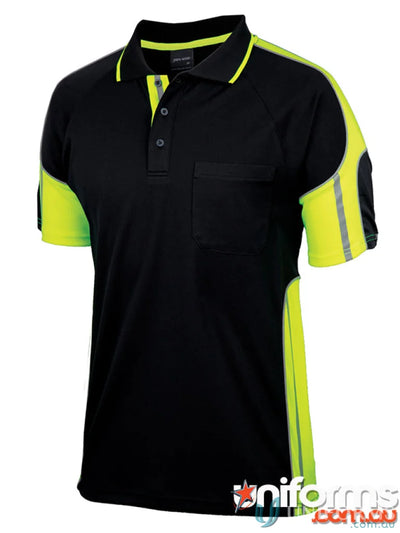 Black and neon yellow JB’S S/S STREET PANEL POLO fabric workwear or casual uniforms