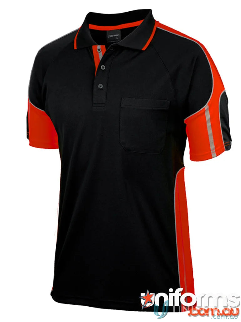 Black and orange fabric polo shirt from JB’S S/S STREET PANEL POLO workwear uniform