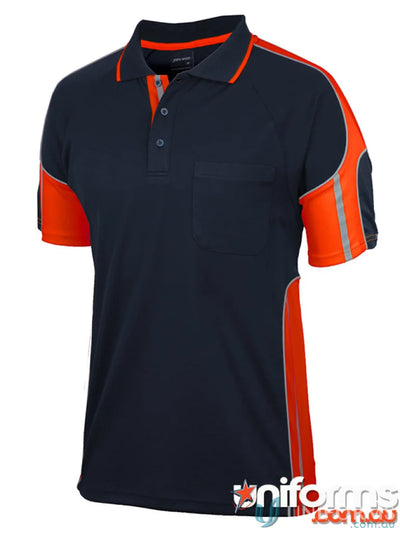 Navy and orange fabric polo shirt from JB’S S/S STREET PANEL POLO, great for uniforms or workwear
