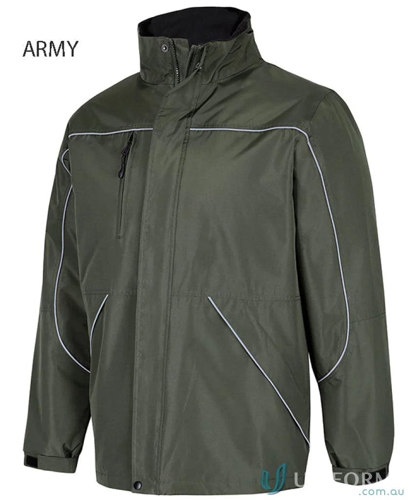 Army green JBs Tempest Jacket with white trim and sealed seams for a stylish look