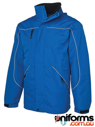 Blue waterproof JBs Tempest Jacket with sealed seams and white trim for adventure