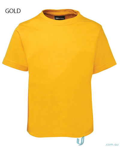 Gold-colored short-sleeved kids wear tee from JBs Wear 1KT with classic fit