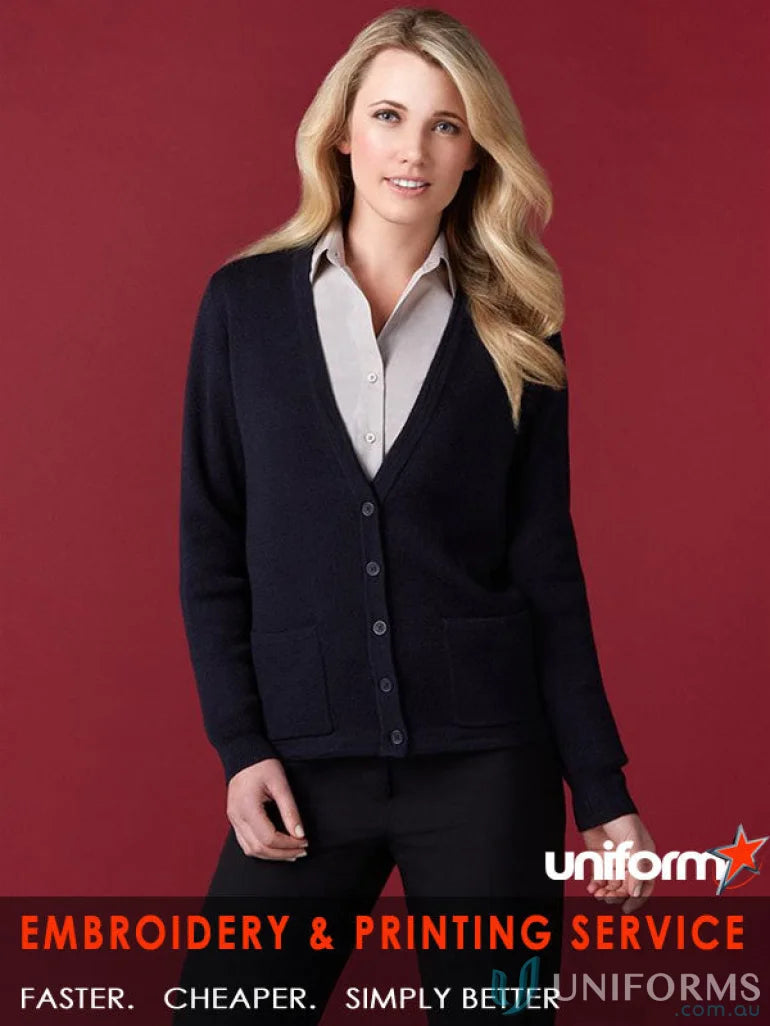 Womans navy Jenny Craig Wool Mix Cardigan, perfect for workwear or uniforms