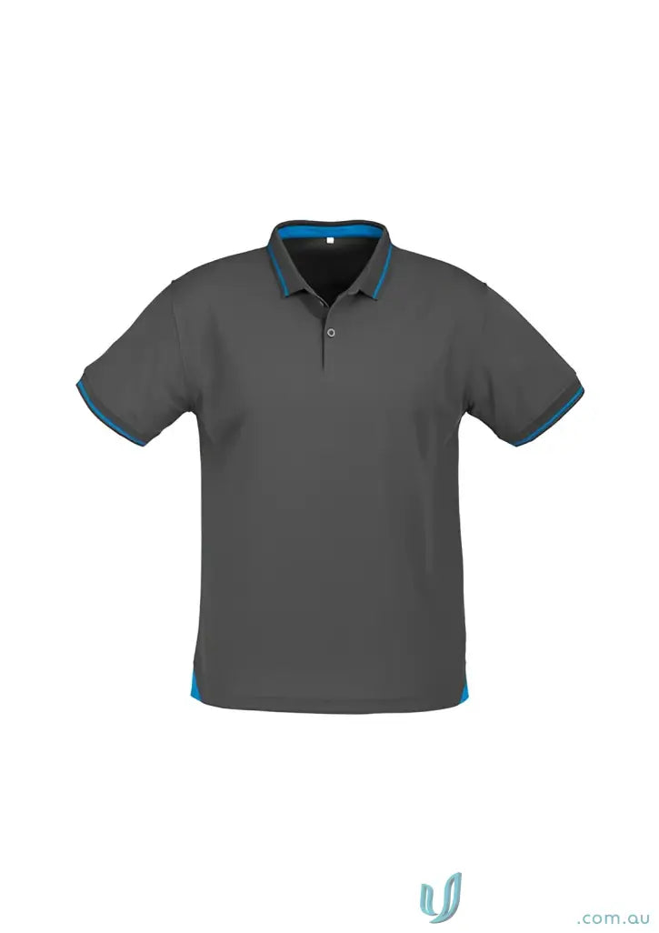 Gray Jet Polo with blue trim from Biz Collection Mens p226ms, stylish casual look
