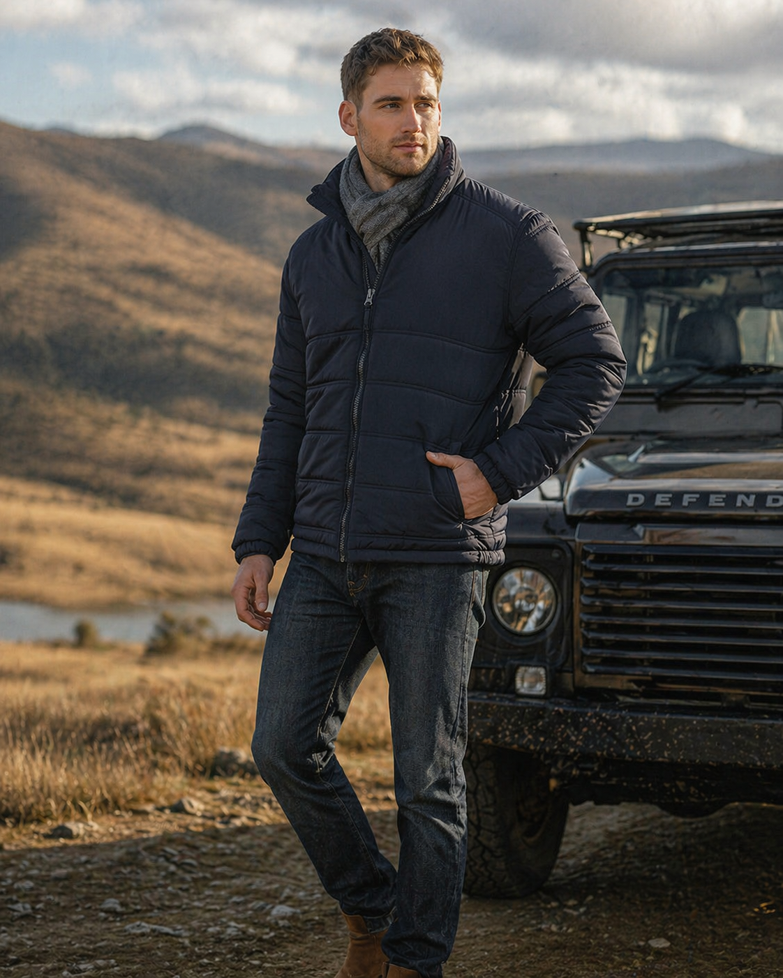 Navy blue quilted puffer jacket arjo EMB+PR designed for comfortable and durable work uniforms and workwear use