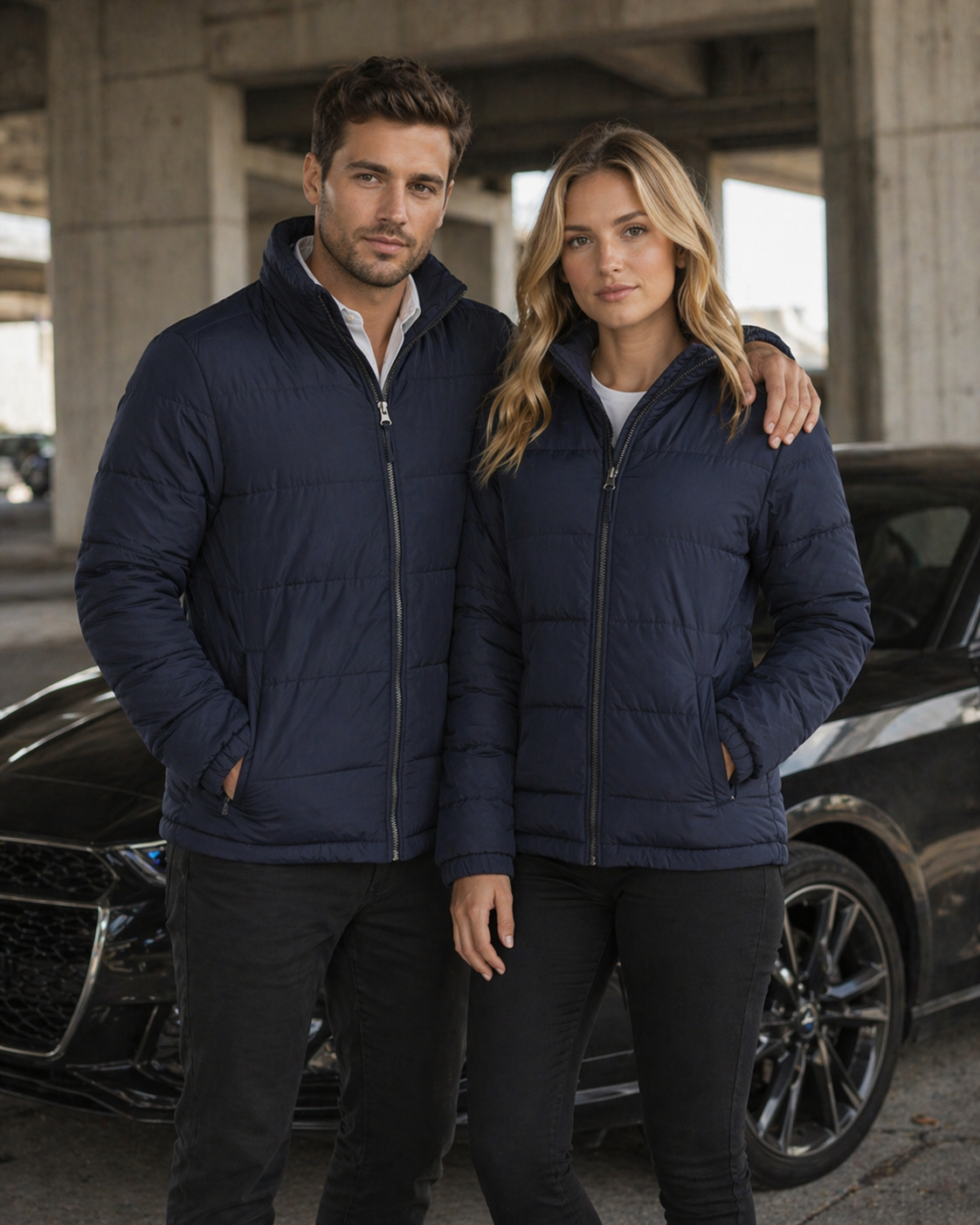 Navy blue quilted everest puffer jacket made for durable workwear and comfortable work uniforms