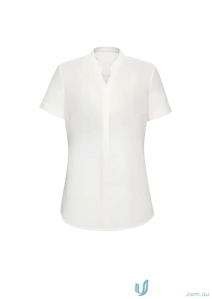 White short-sleeved blouse from Juliette SS Blouse collection, perfect for stylish uniforms