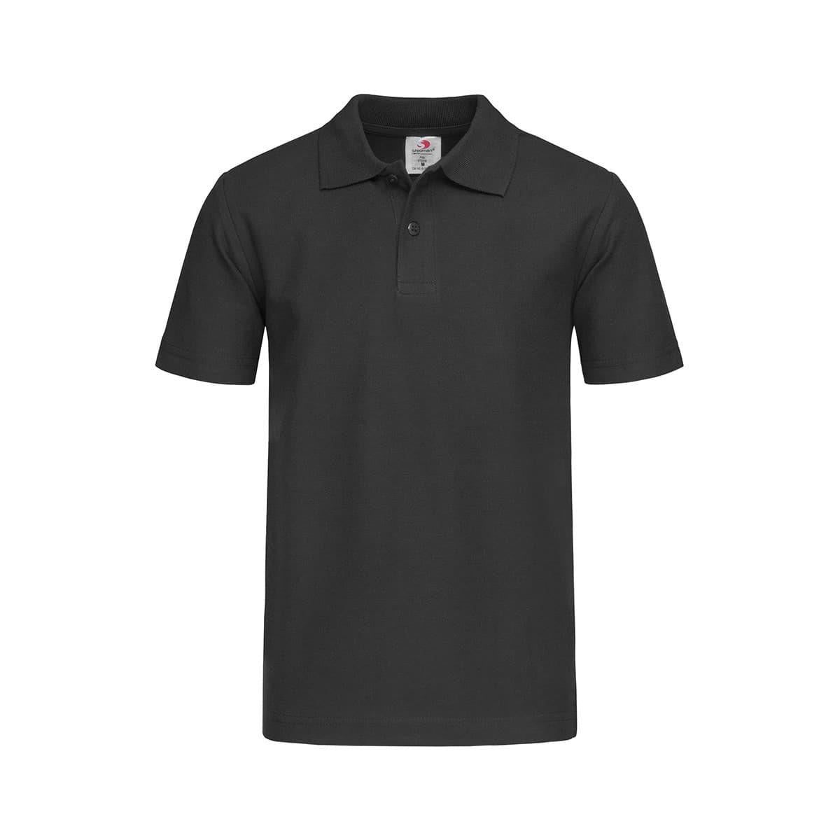 Junior heavyweight polo in black with rib collar jersey fabric, tone-on-tone buttons