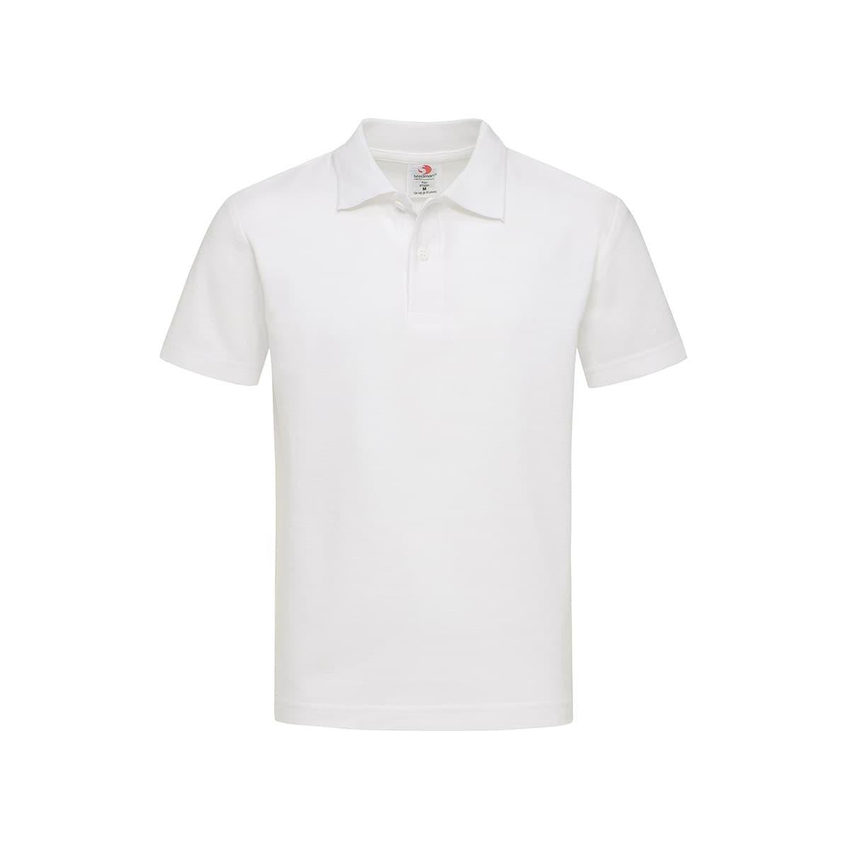 Junior heavyweight polo: white short-sleeve with rib collar jersey fabric