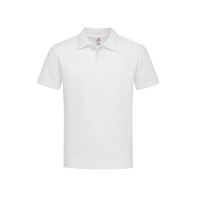 Junior heavyweight polo: white short-sleeve with rib collar jersey fabric