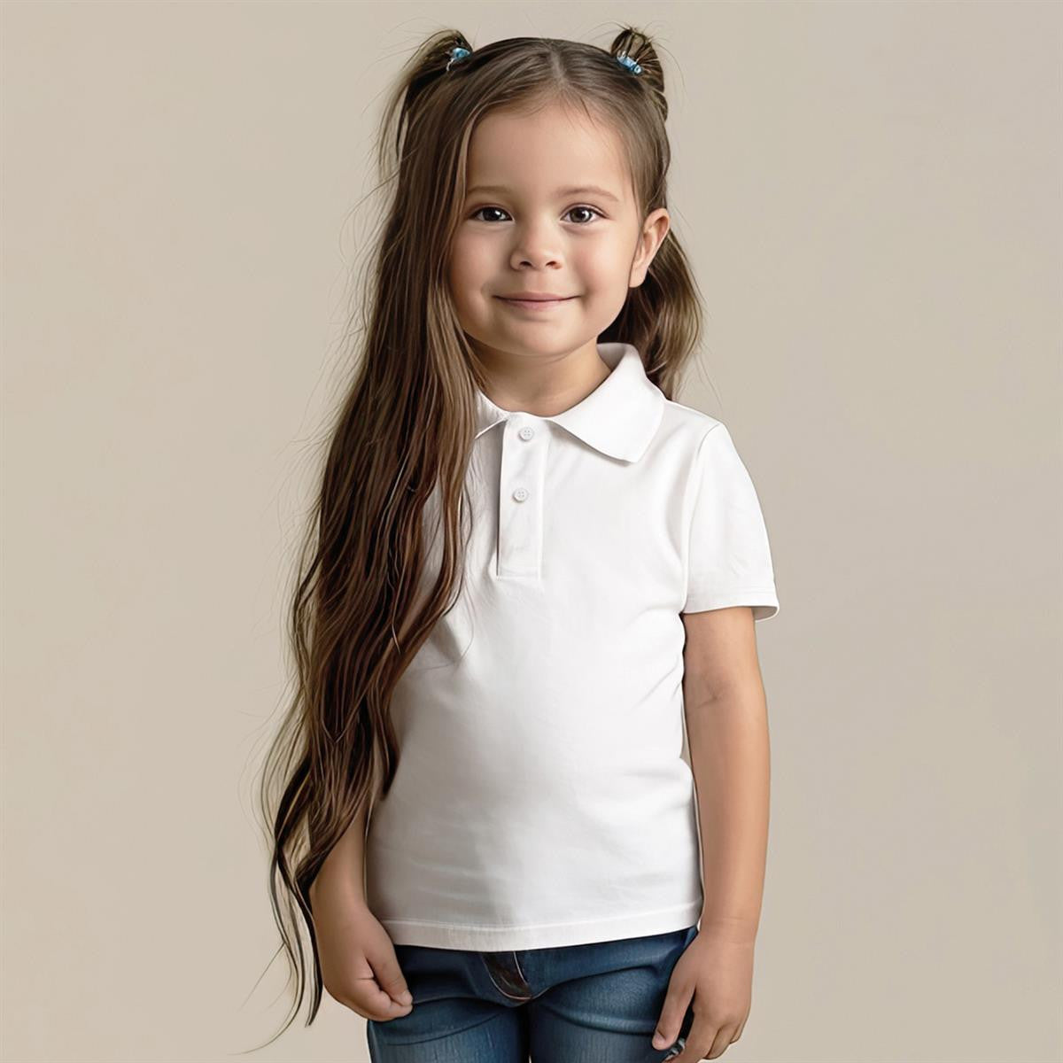 Junior heavyweight polo white short-sleeved shirt with rib collar jersey fabric