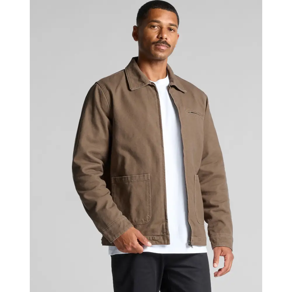 Keely canvas jacket brown workwear jacket with two front pockets and collar perfect for work uniforms and uniforms