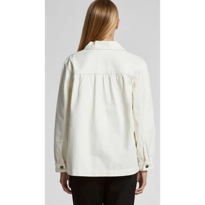 Off-white cotton keely denim jacket with relaxed fit and buttoned cuffs perfect for workwear and uniforms