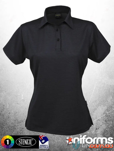 Black womens KENNARDS Ladies SilverTech Polo made with high performance polyester fabric