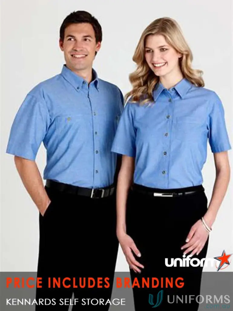 Matching blue work shirts from KENNARDS Mens Chambray SS Shirt for uniforms