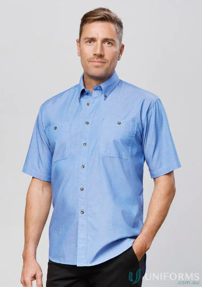 Light blue mens chambray shirt perfect for work or uniforms at KENNARDS