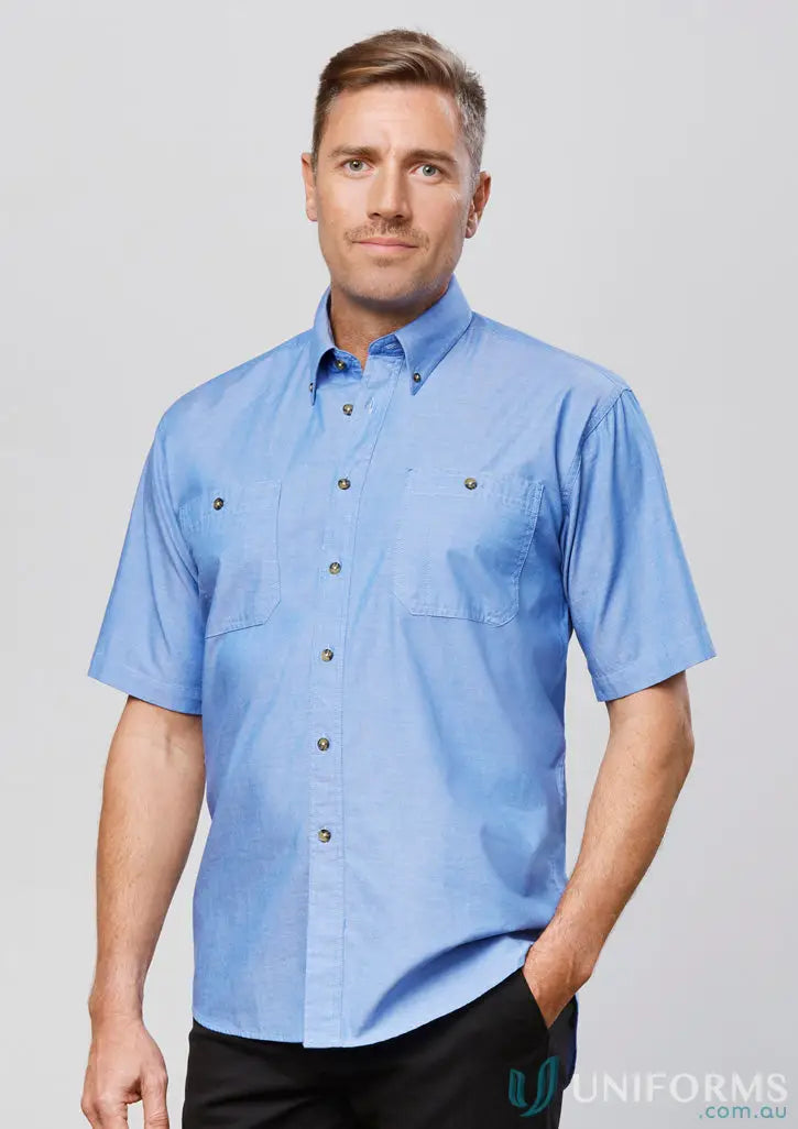 Light blue mens chambray shirt perfect for work or uniforms at KENNARDS