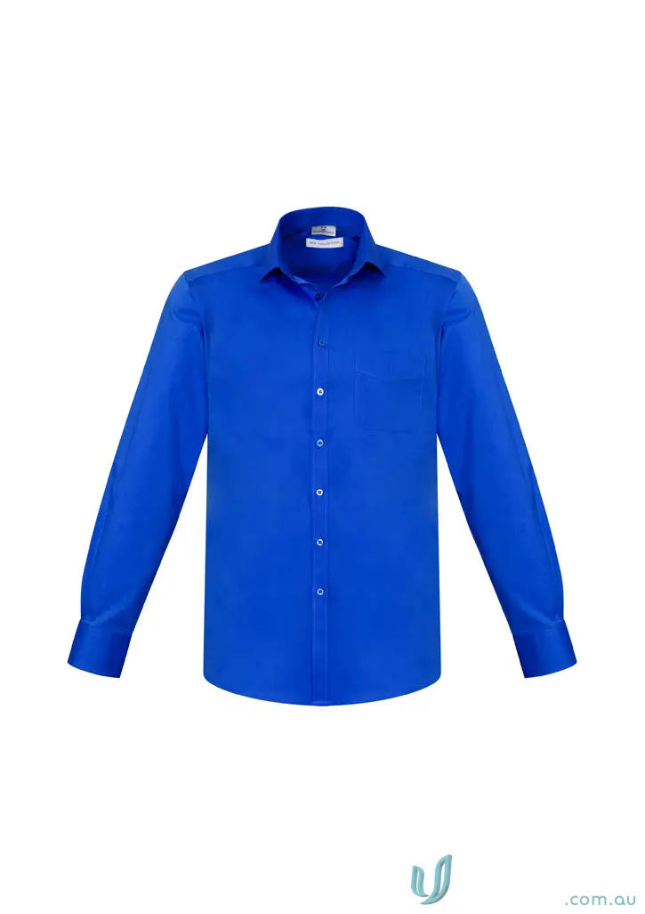 Blue long-sleeved dress shirt from KENNARDS Mens Stretch LS Shirt ideal for workwear and uniforms