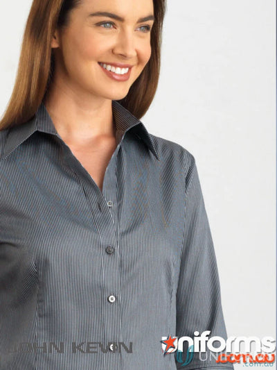 Keval women’s 362-jk sleeve pinstripe shirt, flattering semi-tailored striped button-down