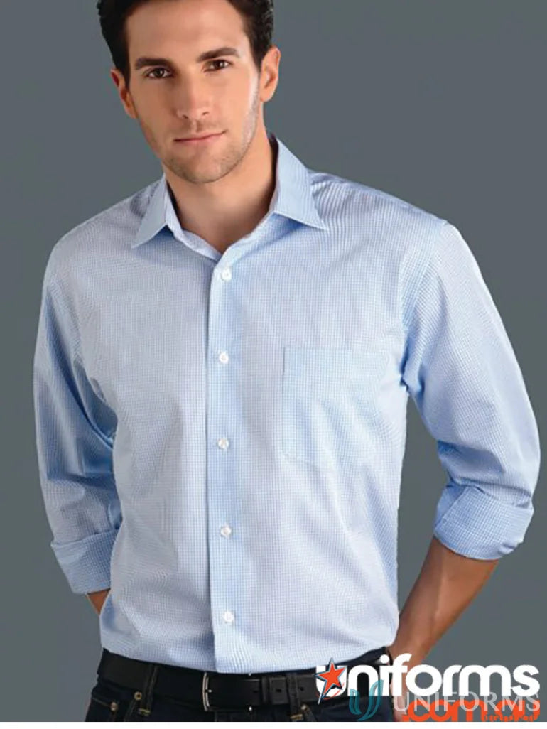 Light blue checkered Keval mens long sleeve mini check shirt for men style