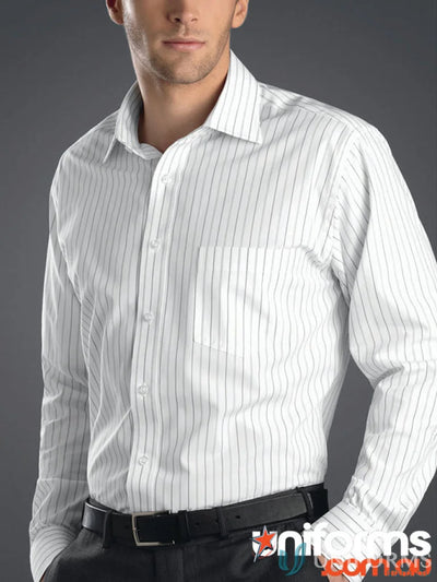Grey mens long sleeve classic stripe shirt from Style 208-JK Keval