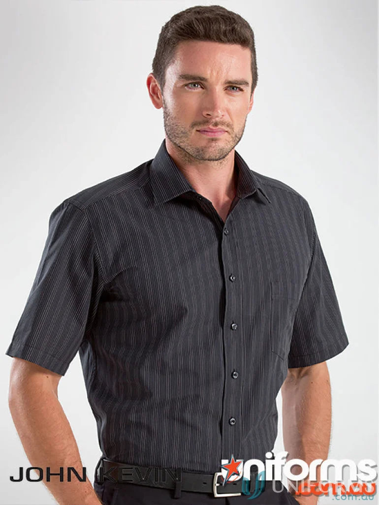 Men’s short-sleeve black dark stripe shirt from Keval Men’s SS collection