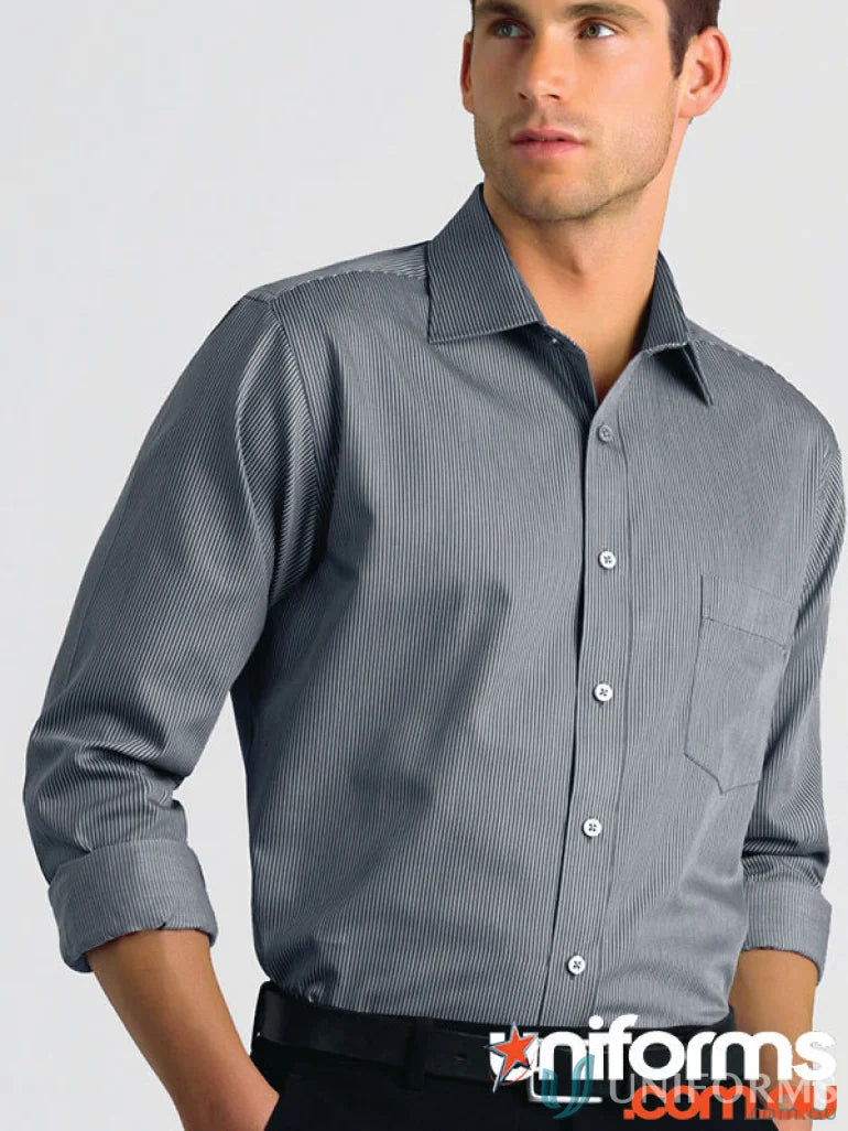 Gray striped Keval 462-jk long sleeve pinstripe shirt for mens long sleeve style