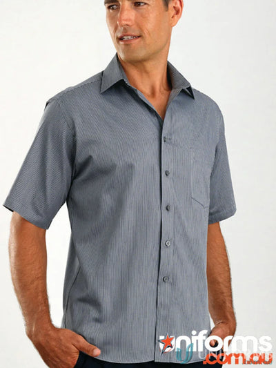 Man wearing Keval Pin Stripe Long Sleeve Shirt, mens long sleeve striped button-down