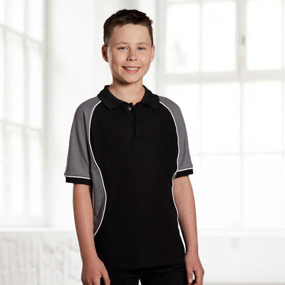 Kids Arena Polo black gray short sleeve shirt with white piping