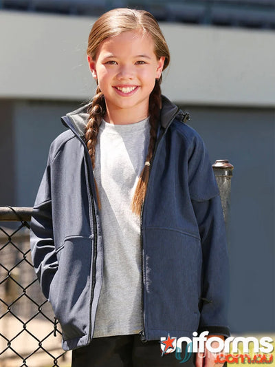 Girls navy blue jk33k Spirit Kids softshell hood jacket from Kids Aspen collection