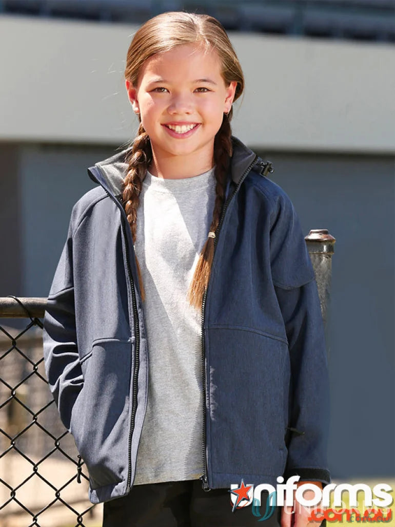 Girls navy blue jk33k Spirit Kids softshell hood jacket from Kids Aspen collection