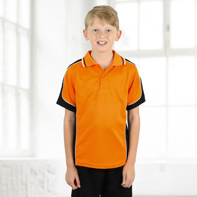 Kids Auburn Polo with bright orange cooldry moisture tech and black panels