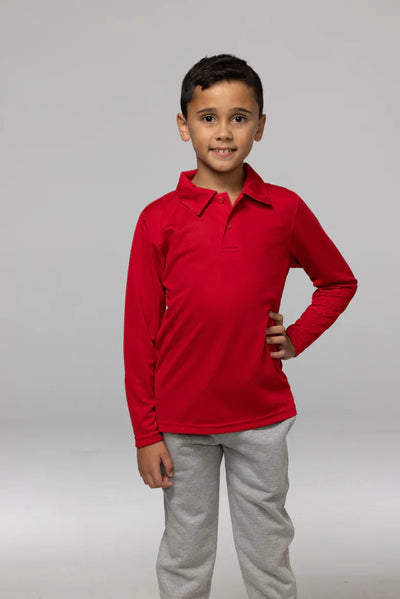 Kids Botany LS Polo: comfy red long-sleeved uniform shirt