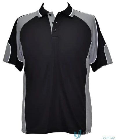 Black and gray Kids CoolDry Alliance Polo in mini waffle fabric, perfect for kids spirit cooldry