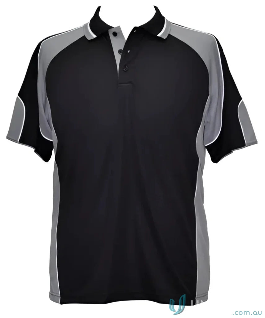 Black and gray Kids CoolDry Alliance Polo in mini waffle fabric, perfect for kids spirit cooldry