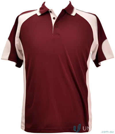 Kids CoolDry Alliance Polo in maroon and white mini waffle fabric for kids cooldry style