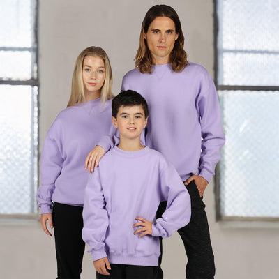 Lavender kids crew neck sloppy joes sweatshirt with ribbed cuffs