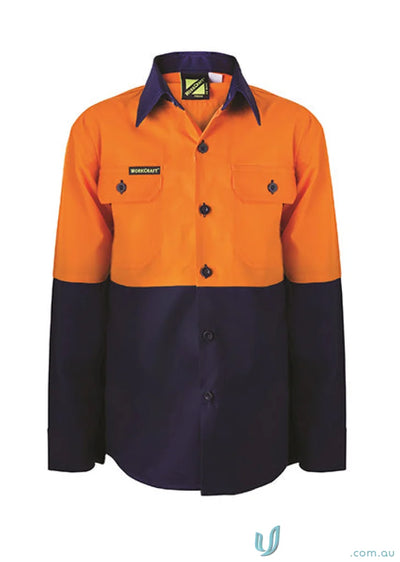 Kids HiVis LS Shirt showing a cool two-tone workcraft kids hivis work shirt