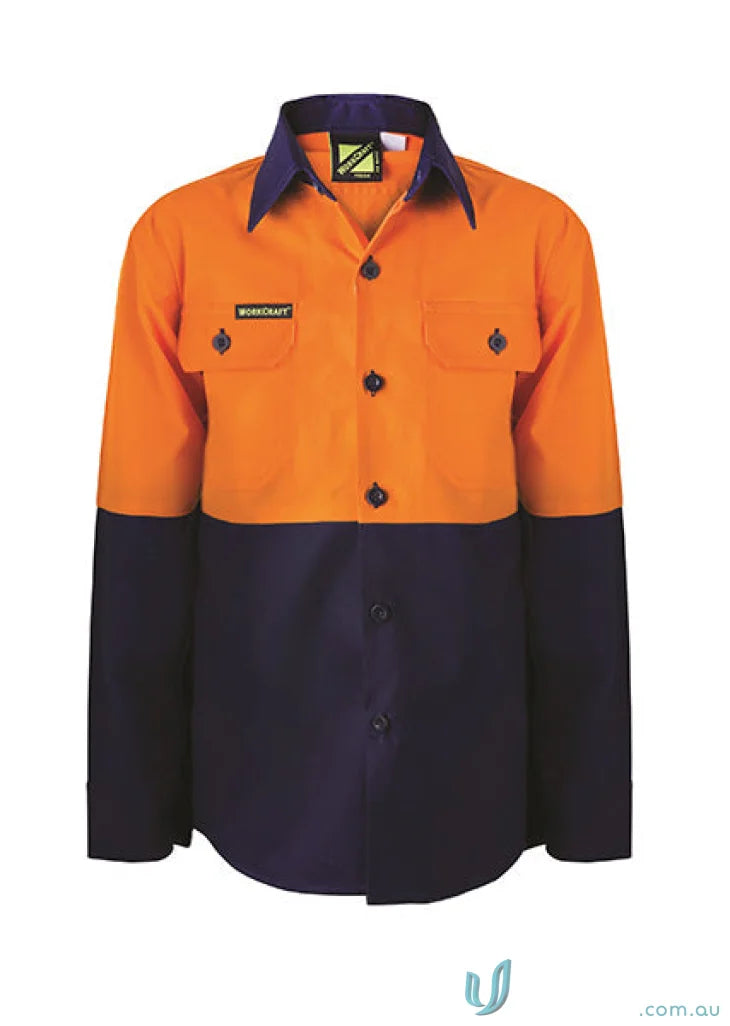 Kids HiVis LS Shirt showing a cool two-tone workcraft kids hivis work shirt