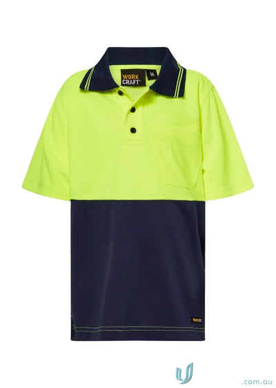 Kids HiVis SS Polo showing two-tone work polo shirt, perfect uniform for workcraft kids hivis