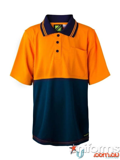 Kids HiVis SS Polo showing two-tone workcraft kids hivis perfect uniform for safety and style