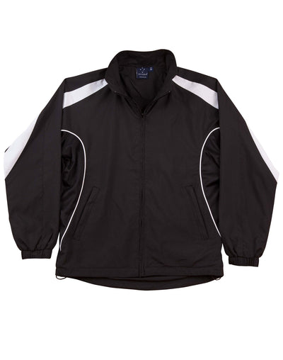 Kids Legend warm up jacket with black body white diagonal stripes