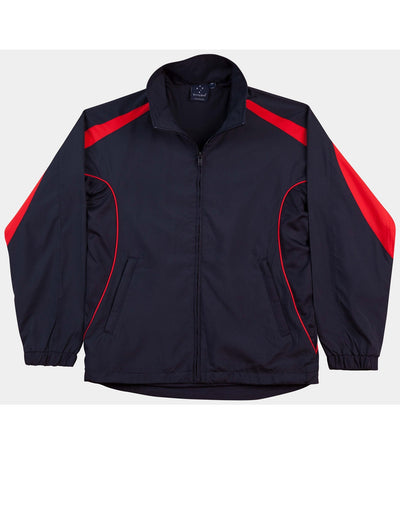 Kids Legend warm up jacket in black and red with zipper cuffs pockets